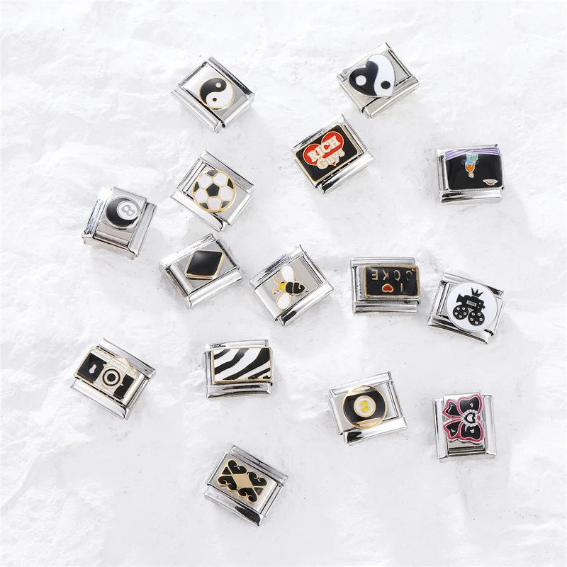 Pandach New Fashion Star Moon Black Cat Owl Lipstick Italian Charms Links Fit 9mm Bracelets Stainless Steel DIY Jewelry Making